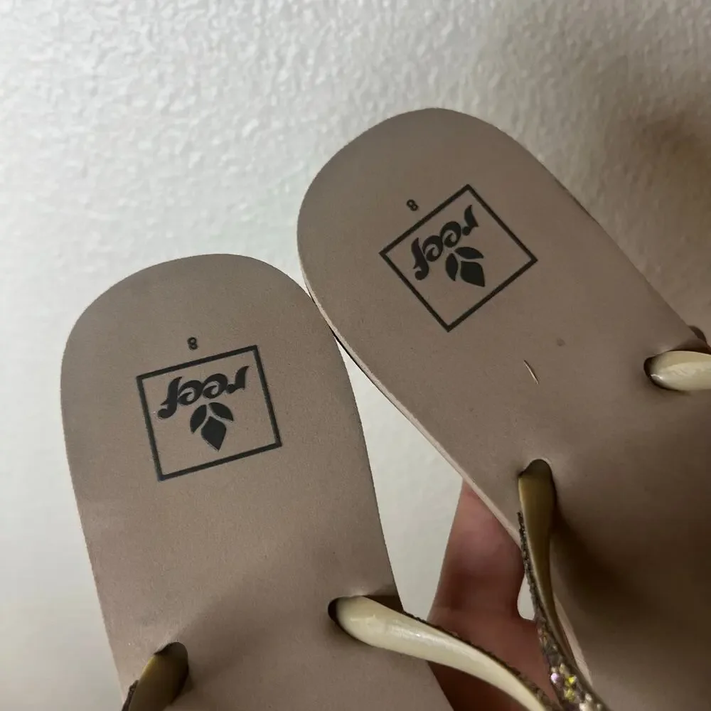 Reef glitter tan flip flops sandals WOMENS 8